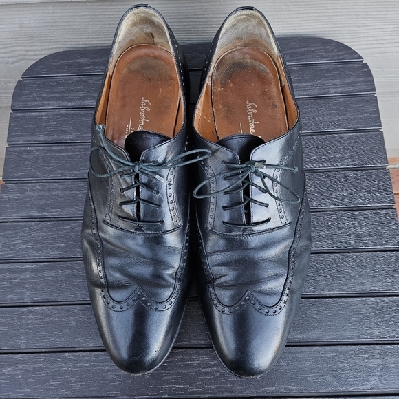 Salvatore Ferragamo Studio Italy Black Leather Wingtip Brogue Oxford Shoe 11.5 D main image 14